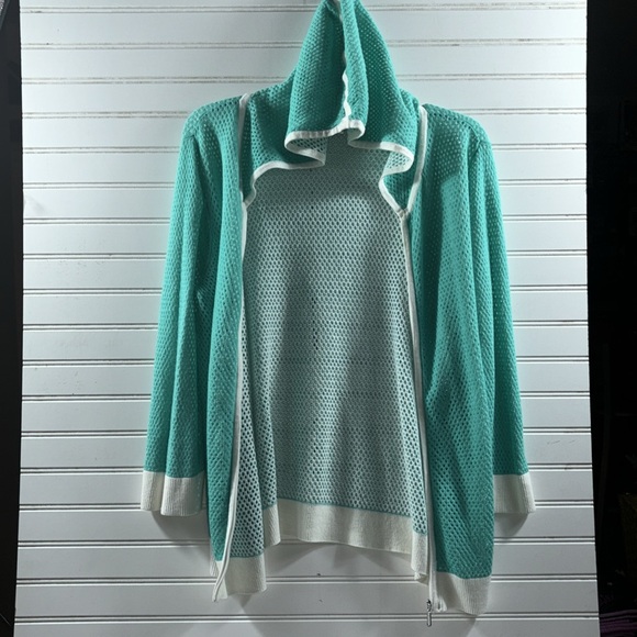CHRISTOPHER & BANKS TEAL MESH HOODIE SIZE L - Picture 4 of 8